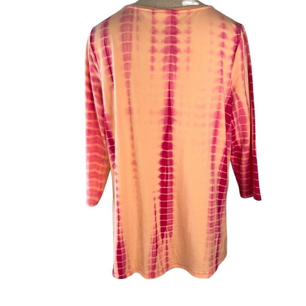 Belle by Kim Gravel Womens Pink Tie Dye Modal Blend Vneck T-shirt Size Medium - Picture 2 of 9